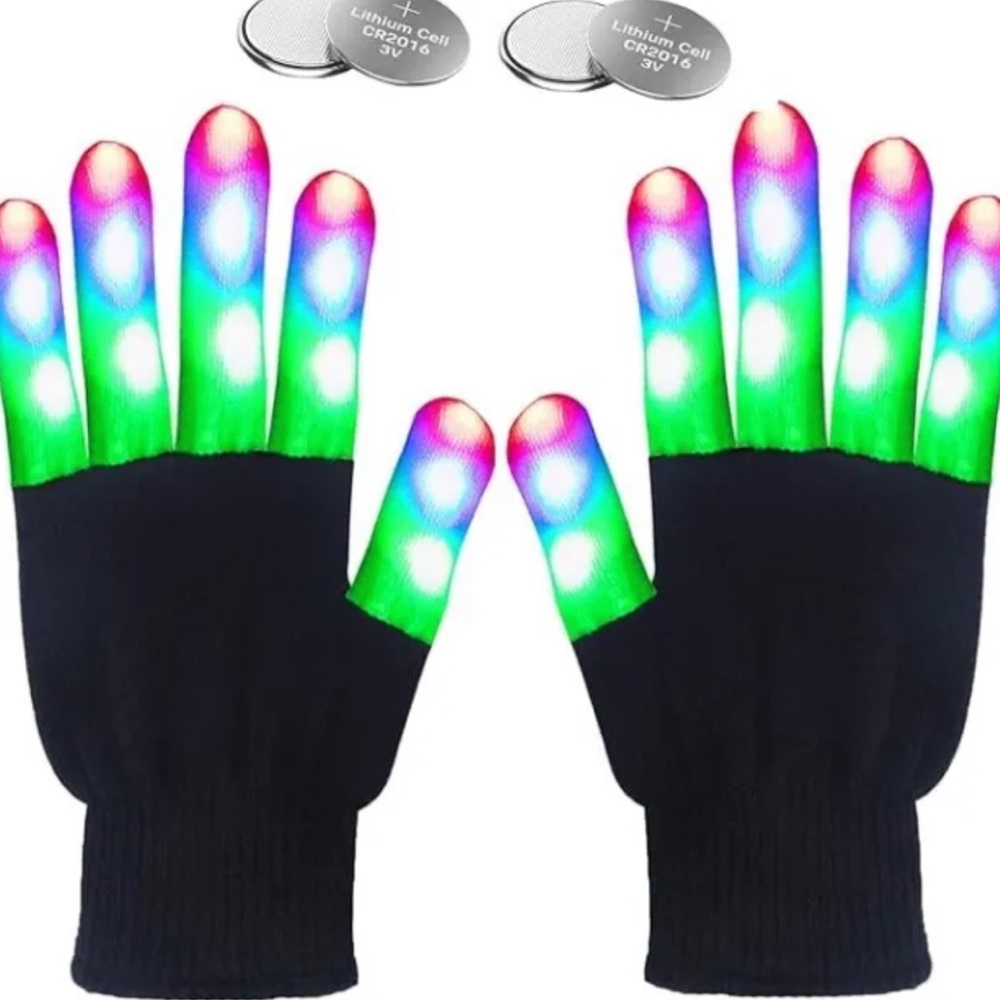 W-Plus Flashing Finger Light-Up LED Gloves - 7 Color Rave Gloves